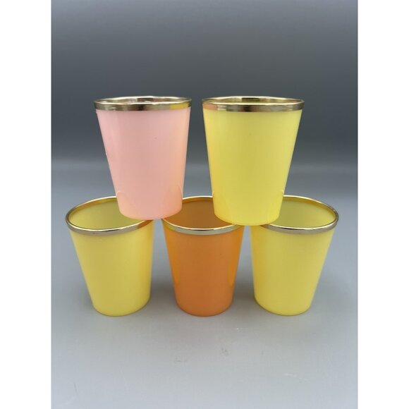 15 MCM Glasses Plastic Shot Mini Dessert KIH Vtg Hong Kong Multicolor Gold Band - Picture 5 of 16